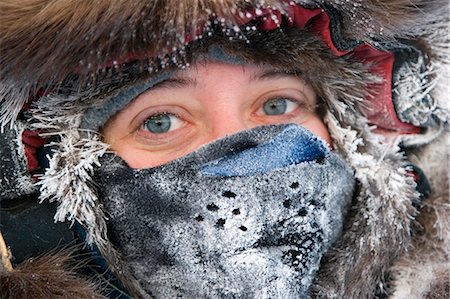 frosted - Closeup portrait of young woman in frosted face mask from snowmobile ride in subzero weather AK Winter Stock Photo - Rights-Managed, Code: 854-02955755