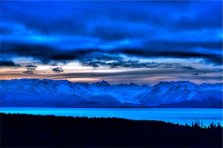 Kachemak Bay and Kenai Mountains with Grewingk Glacier, near Homer, Alaska (high dynamic range image) Stock Photo - Rights-Managed, Code: 854-02955987