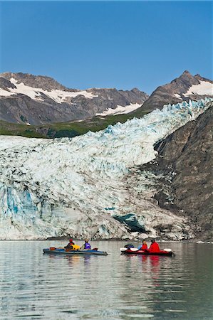 Two couples kayaking in Upper Shoup Bay with Shoup Glacier background, Shoup Bay State Marine Park, Prince William Sound, Alaska Stock Photo - Rights-Managed, Code: 854-03361784