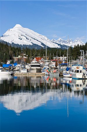 Scenic view of the harbor and Auke Bay, near Juneau, in the Inside Passage of Southeast Alaska Stock Photo - Rights-Managed, Code: 854-03362289