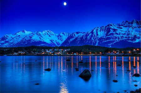 View of moonrise over Haines from Portage Cove, Southeast Alaska, Summer Stock Photo - Rights-Managed, Code: 854-03362387