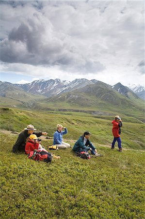 simsearch:854-03538162,k - A woman US National Park Interpretive Ranger leades group on a *discovery hike* on the tundra Eielson area Denali National Park Alaska Stock Photo - Rights-Managed, Code: 854-03538123