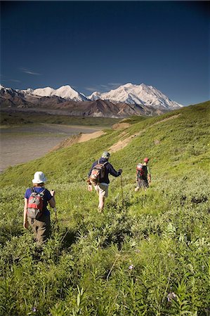 simsearch:854-03538162,k - Family of three day hikers man and young couple at Grassy Pass with MtMcKinley in background Denali NP Alaska Stock Photo - Rights-Managed, Code: 854-03538169