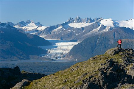 simsearch:854-02955238,k - Man hiking in Alaska's Tongass National Forest with view of Mendenhall Glacier near Juneau Alaska southeast Autumn Stock Photo - Rights-Managed, Code: 854-03538225