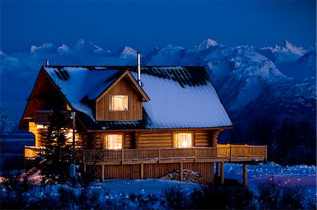 Sunset on a Log home that overlooks Kachemak Bay above Homer on the Kenai Peninsula in Southcentral, Alaska Stock Photo - Rights-Managed, Code: 854-03538495