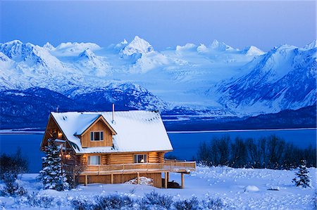 Sunset on a Log home that overlooks Kachemak Bay above Homer on the Kenai Peninsula in Southcentral, Alaska Stock Photo - Rights-Managed, Code: 854-03538492