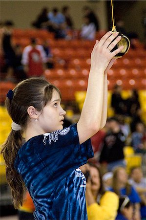 simsearch:854-03538943,k - Girl holding ball for One Hand Reach 2006 Senior Native Youth Olympic Games Alaska Anchorage Stock Photo - Rights-Managed, Code: 854-03538934