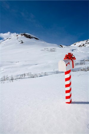 White mailbox decorated for Christmas standing in the snow Winter Hatcher Pass Southcentral Alaska Foto de stock - Con derechos protegidos, Código: 854-03538991