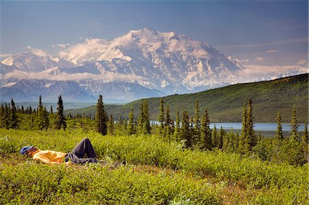 simsearch:854-03538162,k - Male tourist views Mt.McKinley & Alaska Range near Wonder Lake Denali National Park Alaska Summer Stock Photo - Rights-Managed, Code: 854-03539377