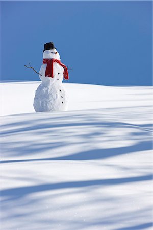 simsearch:854-02956132,k - Snowman with a red scarf and black top hat sitting next to a snow covered river bed, Southcentral Alaska, Winter Foto de stock - Con derechos protegidos, Código: 854-03646492