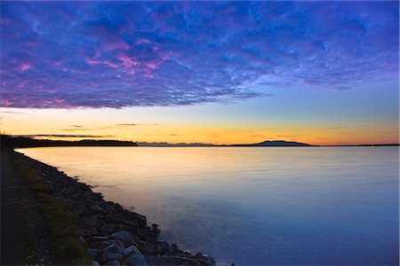 simsearch:854-03362156,k - Scenic view of Cook Inlet with Mt. Susitna on the distant horizon at sunset, Southcentral Alaska, Autumn Stock Photo - Rights-Managed, Code: 854-03646696