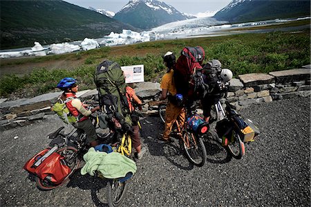 Group of bicyclists on the trail to Spencer Glacier, Chugach National Forest, Kenai Peninsula, Southcentral Alaska, Summer Stock Photo - Rights-Managed, Code: 854-03739609