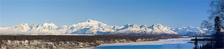 simsearch:400-04636750,k - Panoramic view of  sunrise over Mt. McKinley and the Alaska Range, Denali State Park, Southcentral Alaska, Winter Stock Photo - Rights-Managed, Code: 854-03739706