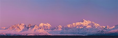 Panoramic view of  sunrise over Mt. McKinley and the Alaska Range, Denali State Park, Southcentral Alaska, Winter Stock Photo - Rights-Managed, Code: 854-03739701