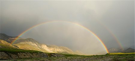 A double rainbow forms on a summer evening over the Hulahula River at Grasser's Strip in Alaska's Arctic National Wildlife Refuge, Arctic Alaska, Summer Stock Photo - Rights-Managed, Code: 854-03740327