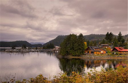 View of cabins and scenery at Thorne Bay, Prince of Wales Island, Southeast Alaska, Autumn Stock Photo - Rights-Managed, Code: 854-03845849