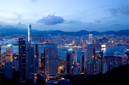 Cityscape from the Peak at evening, Hong Kong Stock Photo - Rights-Managed, Code: 855-05984347
