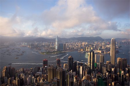 Panoramic cityscape from the Peak at dusk, Hong Kong Stock Photo - Rights-Managed, Code: 855-05984358