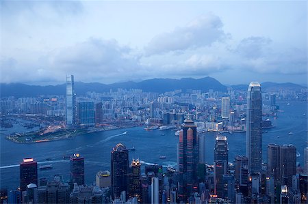 Panoramic cityscape from the Peak at dusk, Hong Kong Stock Photo - Rights-Managed, Code: 855-05984360