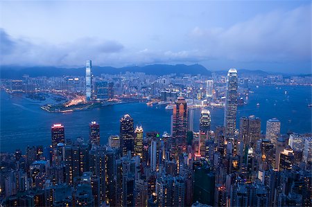 Panoramic cityscape from the Peak at evening, Hong Kong Stock Photo - Rights-Managed, Code: 855-05984361
