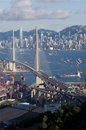 Overlooking Victoria Harbour and cargo terminal, Kwai Chung, Hong Kong Stock Photo - Rights-Managed, Code: 855-05984673