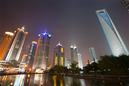 Pudong skyline from Lujiazui park at night, Shanghai, China Stock Photo - Rights-Managed, Code: 855-05981437