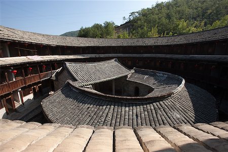 simsearch:855-05981752,k - Courtyard and house temple of  Hakka Tulou  Zhenfulou at Nanxi village, Yongding, Fujian, China Stock Photo - Rights-Managed, Code: 855-05981815