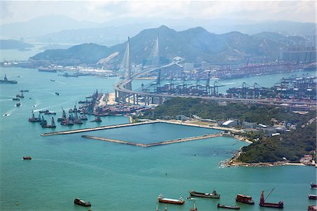 Panoramic sweep of Stonecutters Bridge and Kwai Chung container terminal from Sky100, 393 metres above sea level, Hong Kong Stock Photo - Rights-Managed, Code: 855-06314159
