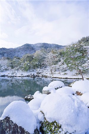 Sogenchi garden in snow, Tenryu-ji Temple, Sagano_Arashiyama, Kyoto, Japan Stock Photo - Rights-Managed, Code: 855-08420681