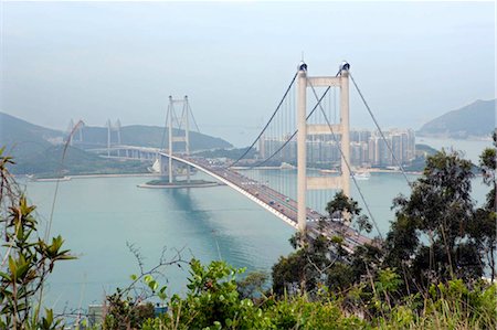 Overlooking Tsing Ma Bridge and Ma Wan from Tsing Yi Island,Hong Kong Stock Photo - Rights-Managed, Code: 855-03023202