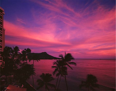 diamond head - Oahu Waikiki beach at dusk, Hawaii, USA Stock Photo - Rights-Managed, Code: 855-03255063