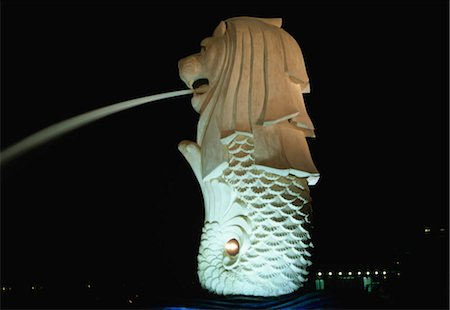 The Merlion at night, Singapore Stock Photo - Rights-Managed, Code: 855-03253814