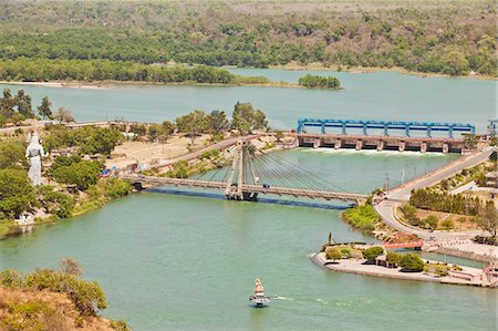 Aerial view of a bridge and river locks at River Ganges, Haridwar, Uttarakhand, India Stock Photo - Rights-Managed, Code: 857-06721479