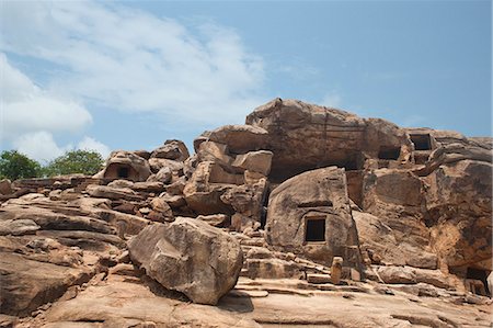 Ruins of ancient caves at an archaeological site, Udayagiri and Khandagiri Caves, Bhubaneswar, Orissa, India Stock Photo - Rights-Managed, Code: 857-06721605