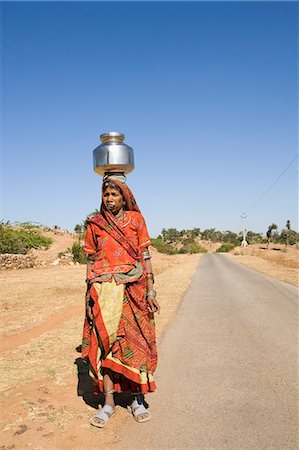Woman carrying brass pot on her head, Udaipur, Rajasthan, India Stock Photo - Rights-Managed, Code: 857-03192514