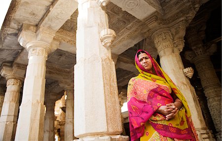 simsearch:862-03711843,k - Portrait of a woman in a temple, Adinath Temple, Jain Temple, Ranakpur, Pali District, Udaipur, Rajasthan, India Stock Photo - Rights-Managed, Code: 857-03553551