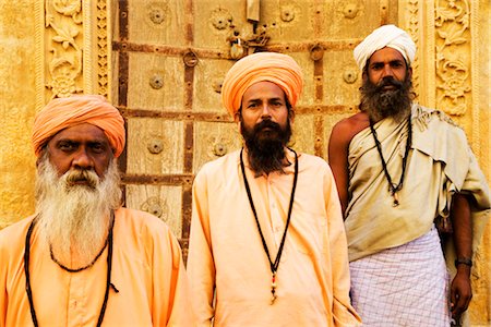 simsearch:862-03712011,k - Portrait of three sadhus standing in front of a building, Jaisalmer, Rajasthan, India Stock Photo - Rights-Managed, Code: 857-03553581