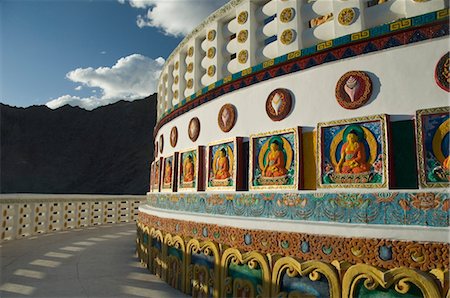 Carvings on the wall of a stupa, Shanti Stupa, Leh, Ladakh, Jammu and Kashmir, India Stock Photo - Rights-Managed, Code: 857-03553717