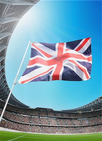 spectators and stadium - Man In Stadium Waving British Flag Stock Photo - Rights-Managed, Code: 858-06159409