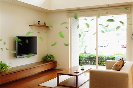 diver - Modern Living Room Interior And Floating Green Leaves Foto de stock - Con derechos protegidos, Código: 859-06354578