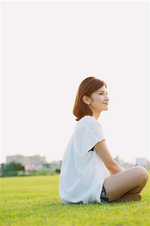 short sleeved - Woman Relaxing In Meadow Stock Photo - Rights-Managed, Code: 859-06617522