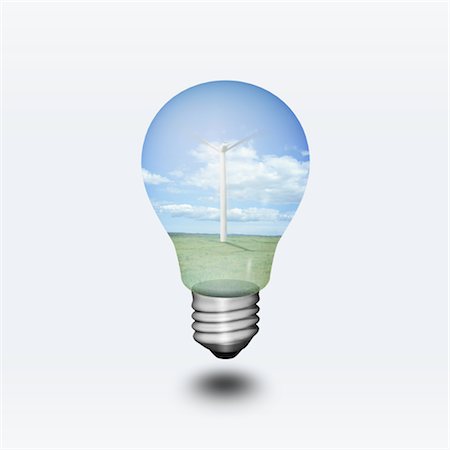 Wind turbine with blue sky in a bulb Stock Photo - Rights-Managed, Code: 859-03038781