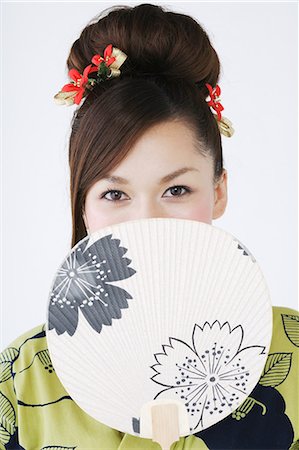 Japanese Woman Holding Folding Fan Stock Photo - Rights-Managed, Code: 859-03039417
