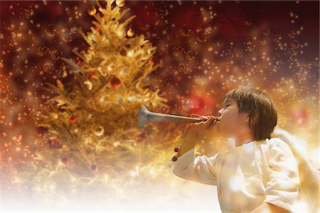 Angel Boy Playing Trumpet Stock Photo - Rights-Managed, Code: 859-03781997