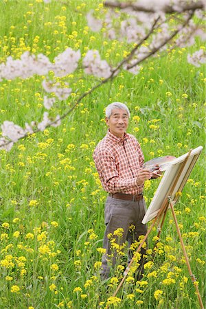 foliage drawing - Middle Aged Man Painting In Field Of Wildflowers Stock Photo - Rights-Managed, Code: 859-03840364