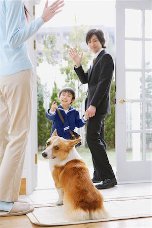 dog coat - Schoolboy Leaving For School With His Father Stock Photo - Rights-Managed, Code: 859-03884871