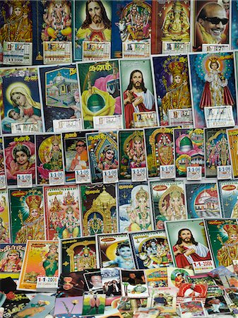 Religious and celebrities posters for sale,Kodaikanal,Tamil Nadu,India Stock Photo - Rights-Managed, Code: 851-02960525