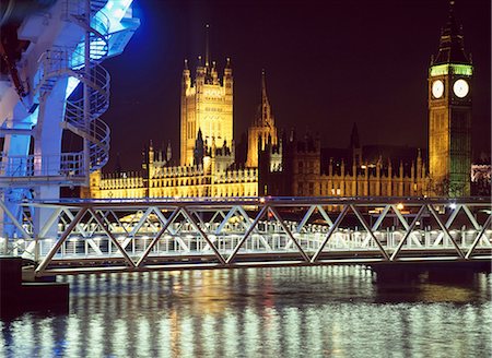 st stephens tower - Houses of Parliament and Millenium Wheel (London Eye).  London,England. Stock Photo - Rights-Managed, Code: 851-02961426