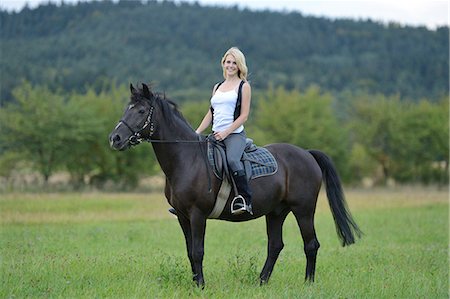 Smiling woman sitting on horse Stock Photo - Rights-Managed, Code: 853-06442123