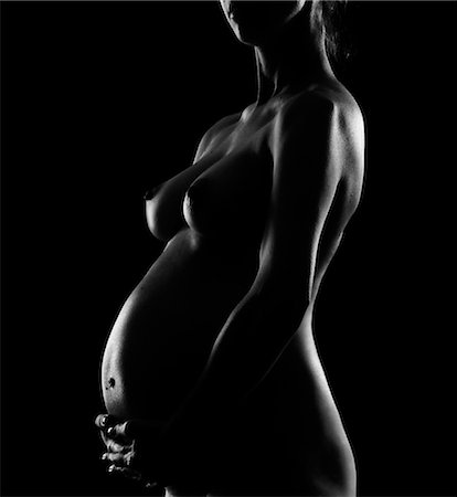 nude pregant woman, black and white Foto de stock - Con derechos protegidos, Código: 853-02914474